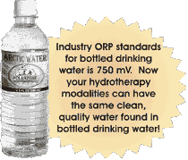 Industry OPR standards for bottled drinking water is 750 mV.  Now your hydrotherapy modalities can have the same clean, quality water found in bottled drinking water!